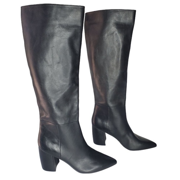 Steve Madden Nilly Heeled Boot Black Leather Pointed Toe Block Heel Women's 8.5 - Picture 3 of 4